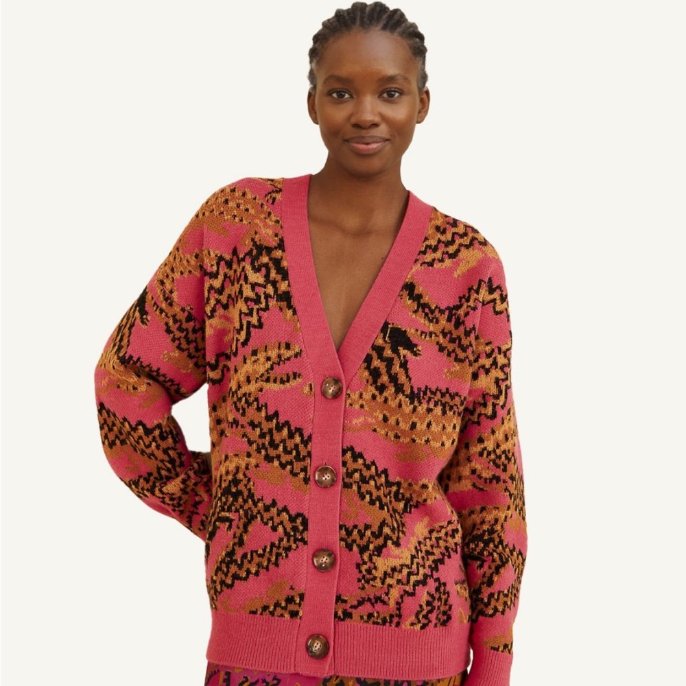 Farm Rio Croco Pink Knit Cardigan sweater XL
